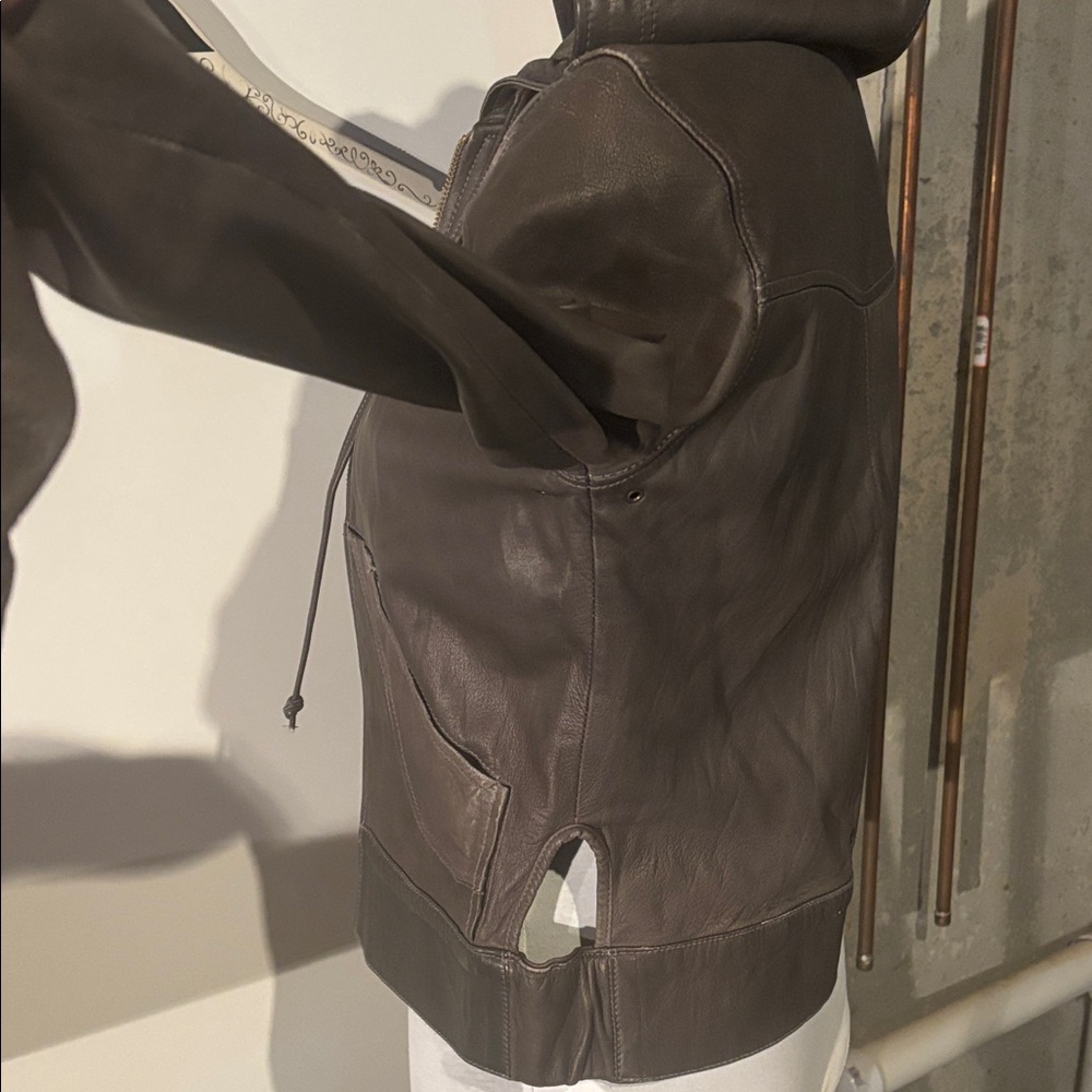 Mike & Chris Brown Leather Jacket with Hood - Picture 12 of 12
